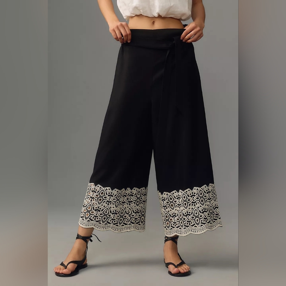 Ranna Gill Cropped Eyelet Wide-Leg Pants